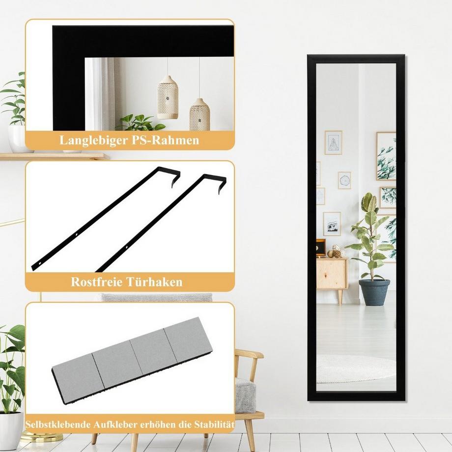 Northix Rechteckiger Ganzkörperspiegel mit Hängehaken für Tür 33x119cm Schwarz  
