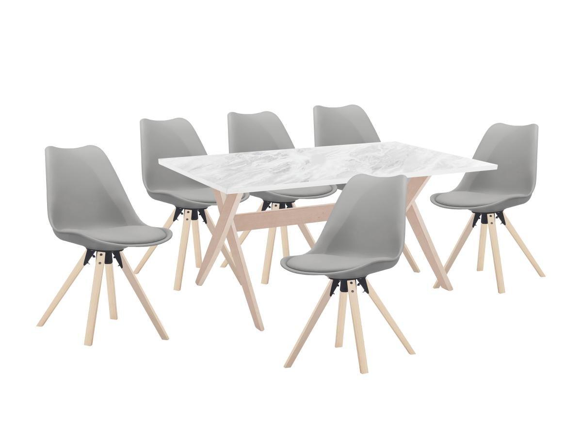 Vente-unique Table à manger 6 personnes en MDF et hêtre - Blanc et naturel clair - SERANI  