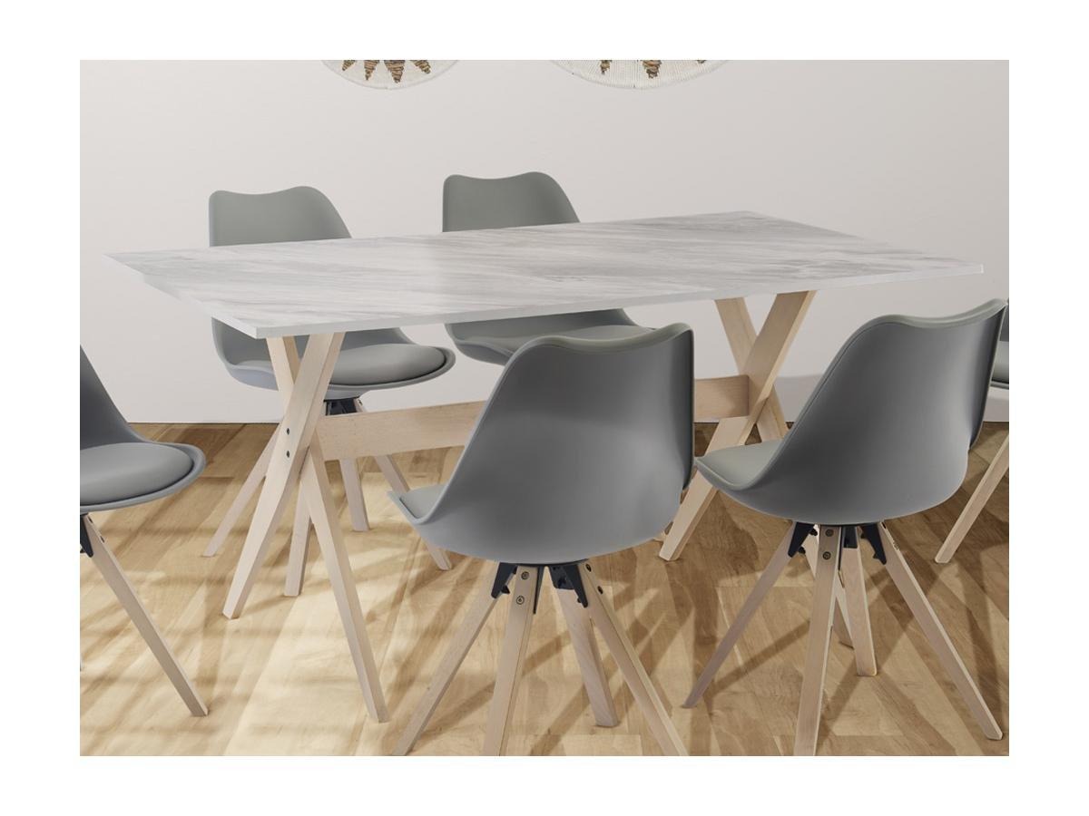 Vente-unique Table à manger 6 personnes en MDF et hêtre - Blanc et naturel clair - SERANI  