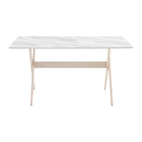 Vente-unique Table à manger 6 personnes en MDF et hêtre - Blanc et naturel clair - SERANI  