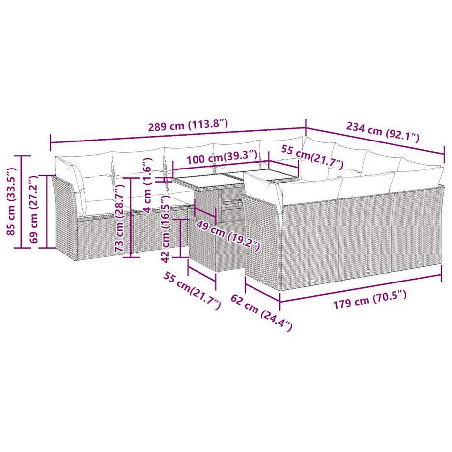 VidaXL Ensemble de canapés de jardin rotin synthétique  