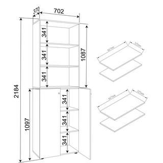 VCM Büroschrank mit 6 Fächern | Büroregal | moderner Aktenschrank mit Drehtüren | Maße ca. H. 220 x B. 70 x T. 40cm – Lona 6-Fach  