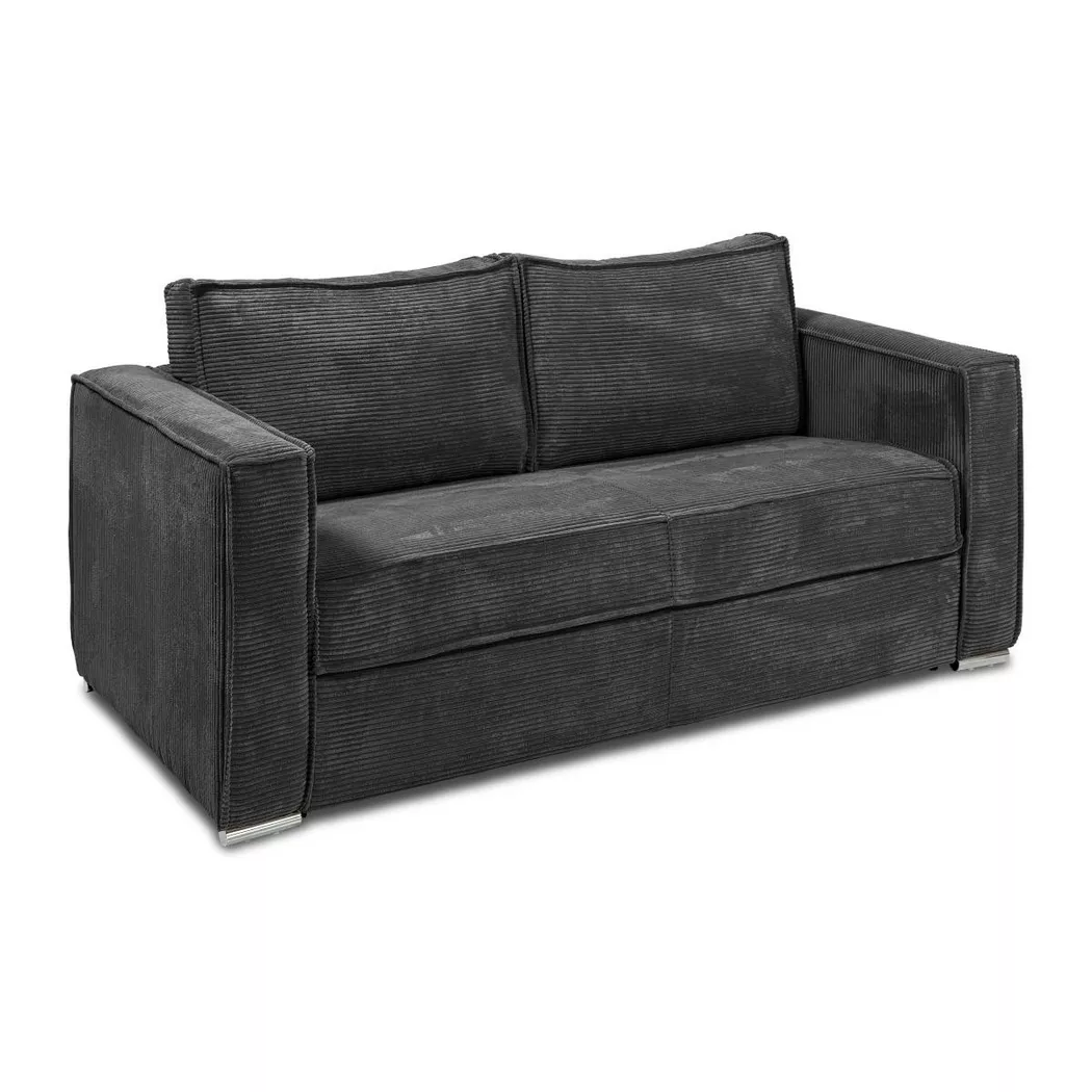 Vente-unique - Schlafsofa mit Matratze 4-Sitzer - Cord - Anthrazitgrau - Liegefläche mit Lattenrost mit breiten Latten 160 cm - Matratze 14 cm - LORETO, One Size