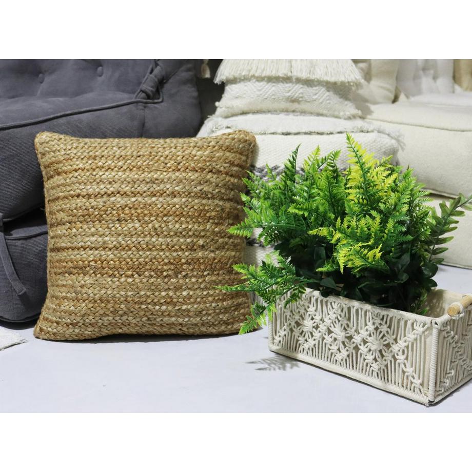Vente-unique Coussin tressé 100% jute - 60 x 60 cm - Naturel - ZAMBAI  