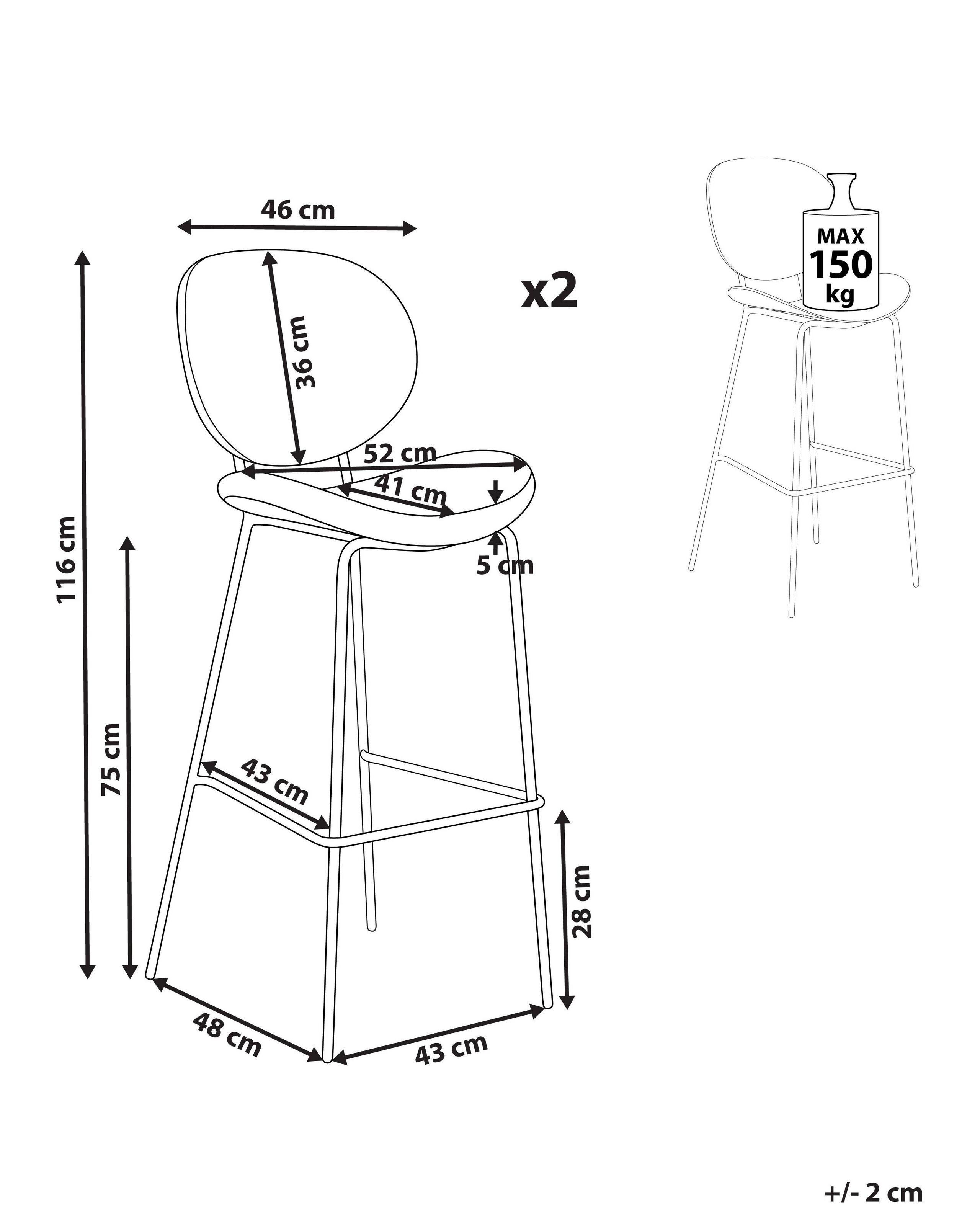 Beliani Lot de 2 chaises de bar en Cuir PU Traditionnel LUANA  