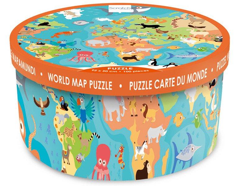 Image of Scratch Puzzle Weltkarte mit Tieren (100Teile)