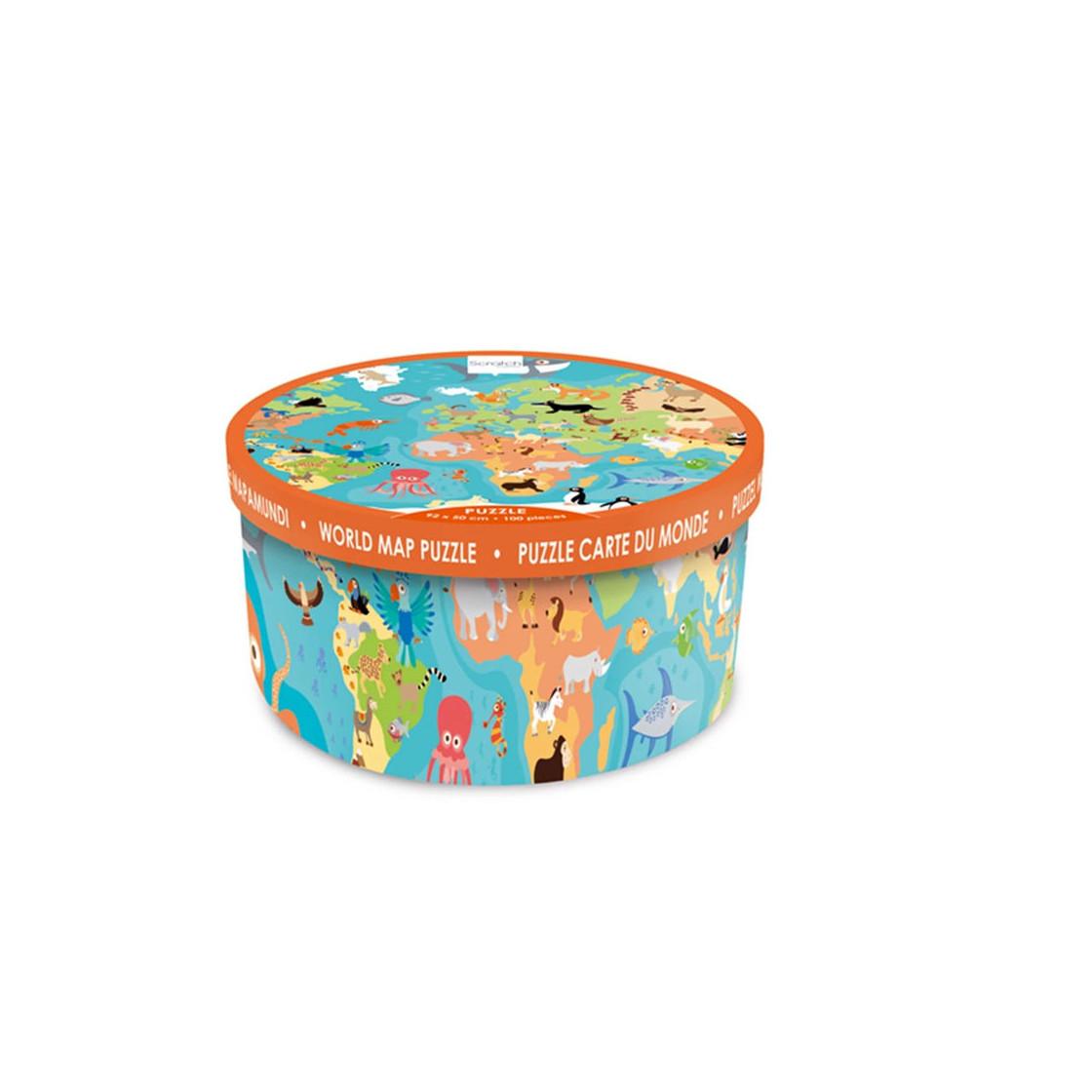 Image of Puzzle Weltkarte mit Tieren (100Teile)