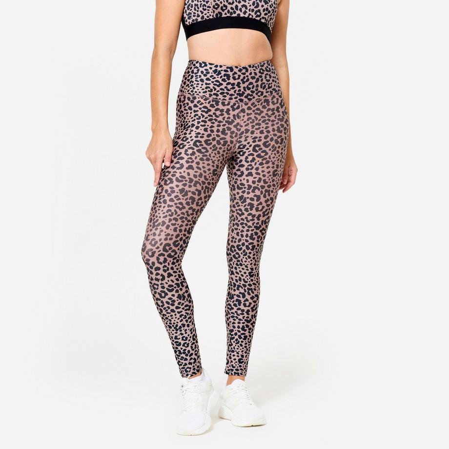 DOMYOS  Leggings  hoher Taillenbund Leopardenprint Polyester 