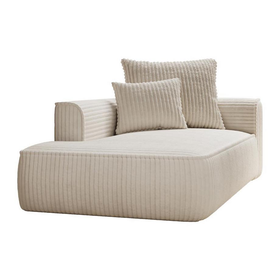 Vente-unique Méridienne gauche en velours côtelé grosses côtes beige PINETA  