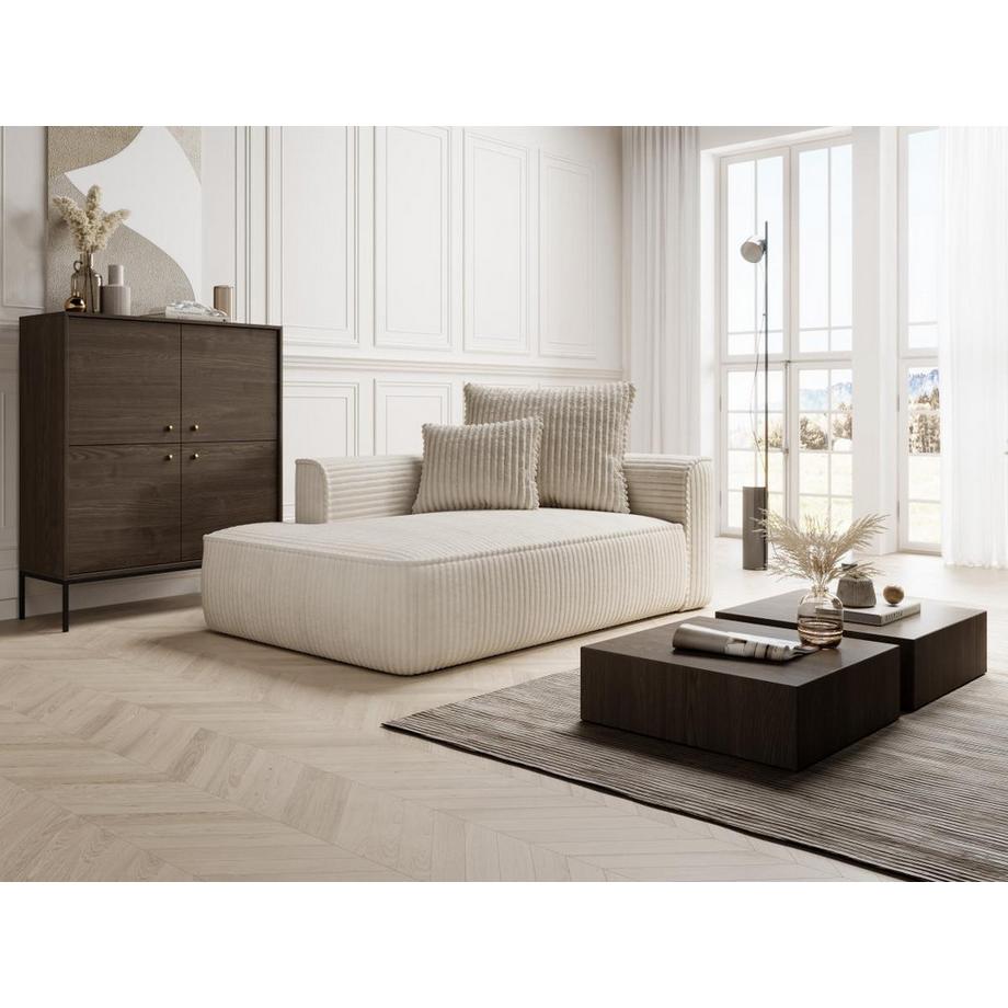 Vente-unique Méridienne gauche en velours côtelé grosses côtes beige PINETA  