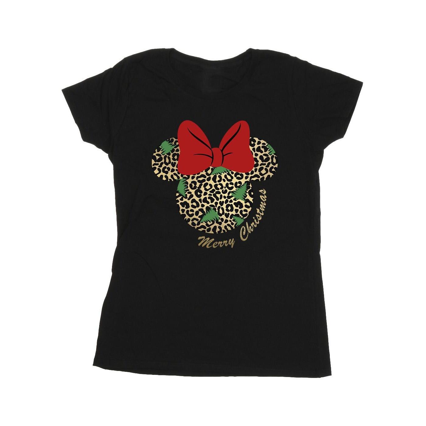 Image of Minnie Mouse Leopard Christmas Tshirt Damen Schwarz L