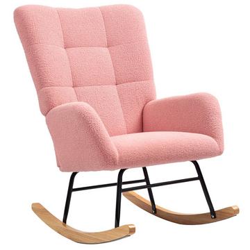 Chaise à bascule, chaise à bascule avec accoudoirs, aspect velours peluche, chaise de relaxation avec patins en bois, balançoire, chaise d'allaitement pour chambre à coucher, salon, rose