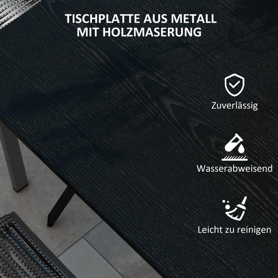 Northio Gartentisch Esstisch Schirmloch Quadratisch Balkontisch 4 Personen Fußpolster Bis 70Kg Terrasse Stahl Schwarz 80X80X76Cm  