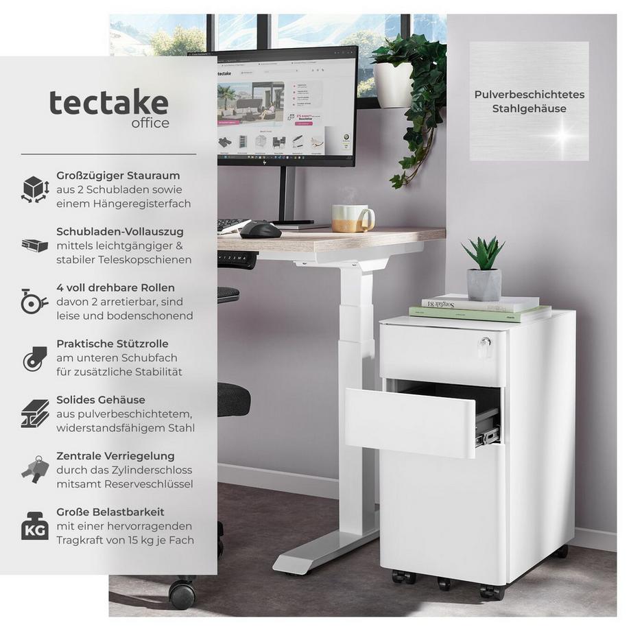 Tectake Armadietto per pratiche con rotelle Parvus in acciaio verniciato a polvere  