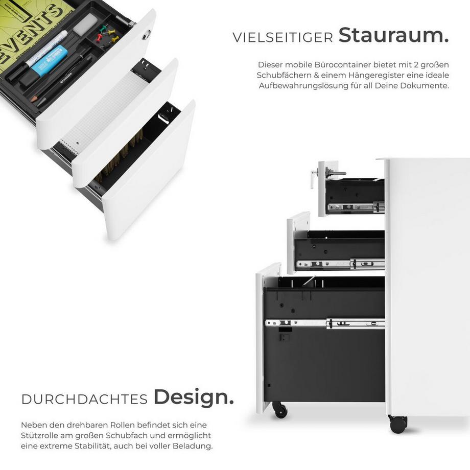 Tectake Armadietto per pratiche con rotelle Parvus in acciaio verniciato a polvere  