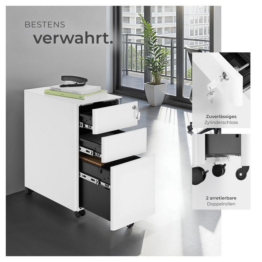 Tectake Armadietto per pratiche con rotelle Parvus in acciaio verniciato a polvere  