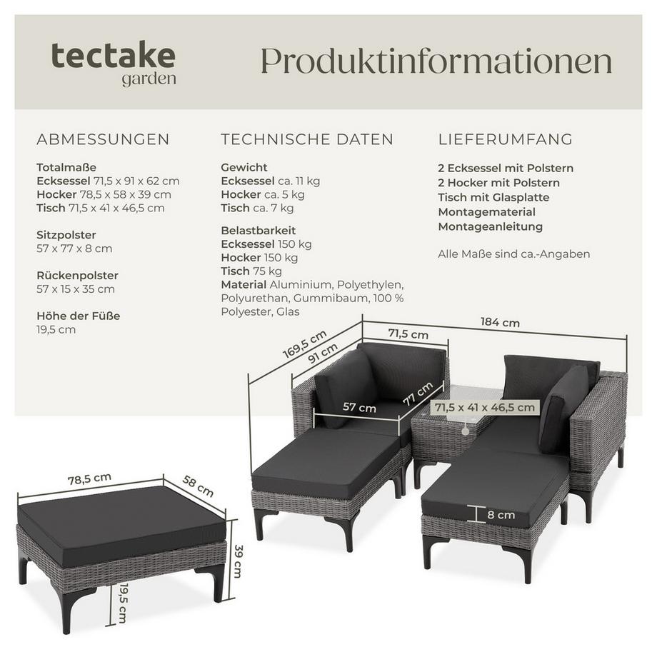 Tectake Salon en rotin BELLARIA avec cadre en aluminium  