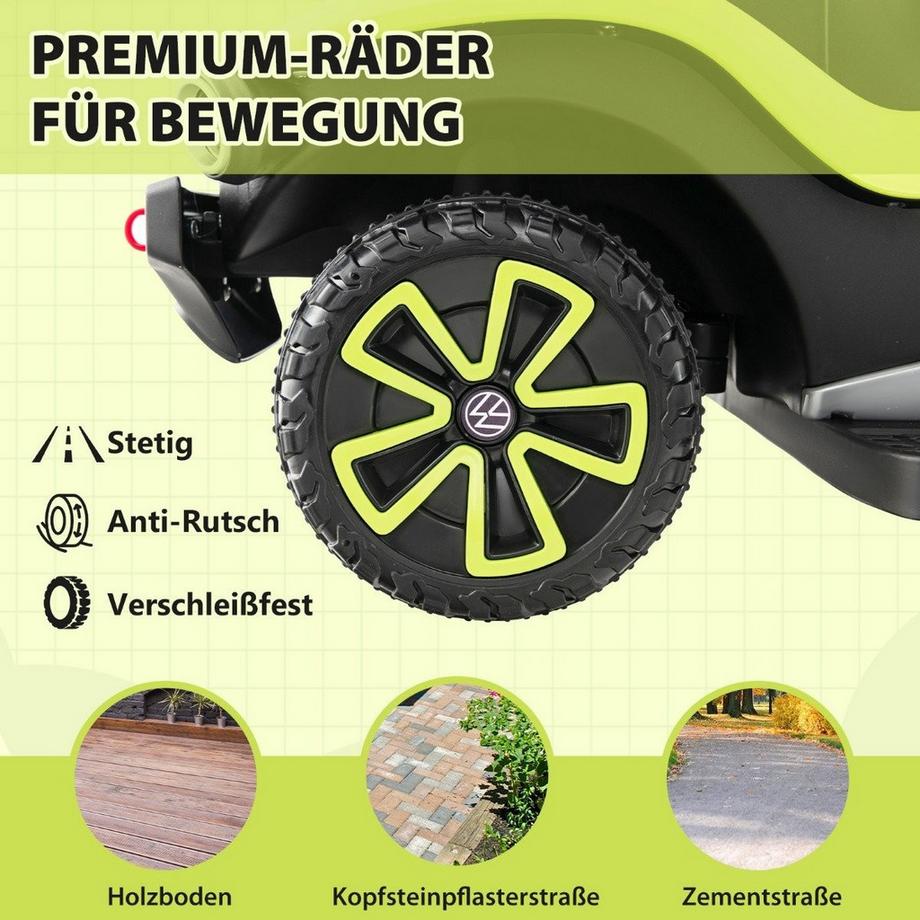 Northix  Lizenziertes 3-in-1-Rutschauto von Volkswagen Kinderauto mit Dreifach verstellbarem Schiebegriff 96 x 40 x 93 Grün 