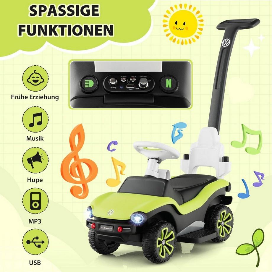 Northix  Lizenziertes 3-in-1-Rutschauto von Volkswagen Kinderauto mit Dreifach verstellbarem Schiebegriff 96 x 40 x 93 Grün 