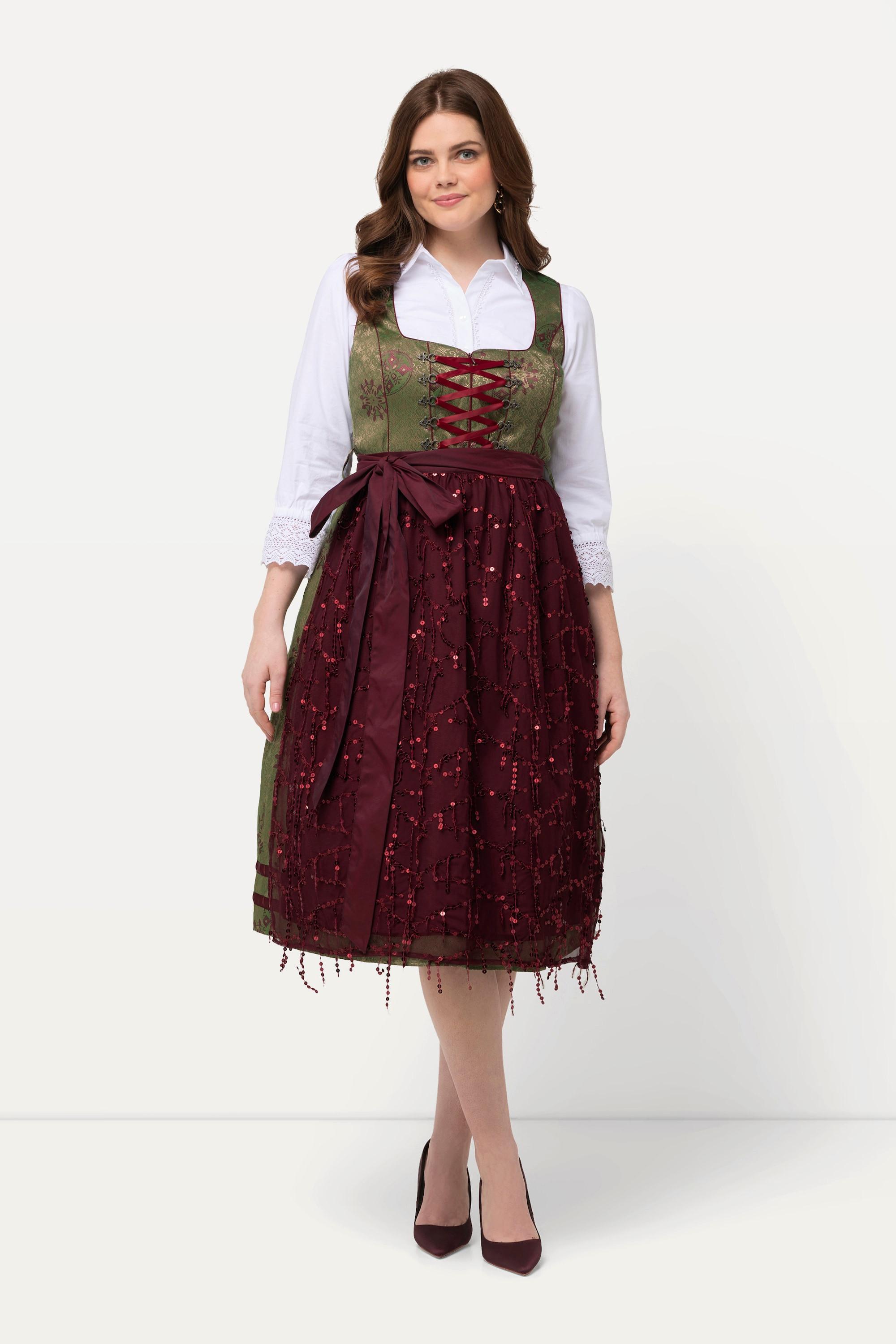 Ulla Popken  Tradizionale abito smanicato Dirndl con design decorativo e scollo rettangolare 