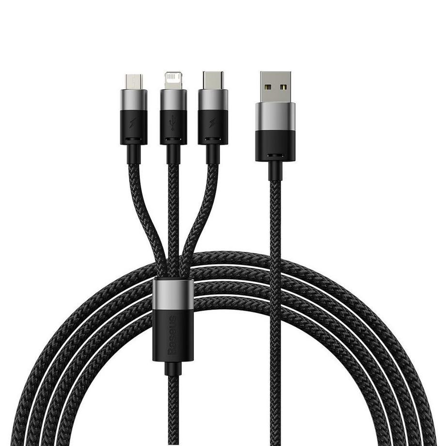 Baseus 3-in-1-USB-A-auf-USB-C-/Micro-/Lightning-Kabel, 1,2 m – Schwarz