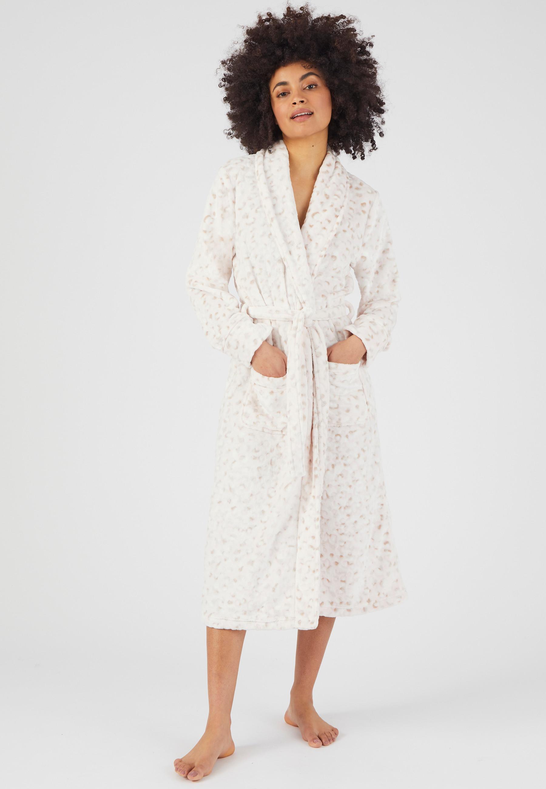 Image of Gemusterter Morgenmantel Aus Weicher, Warmer Maschenware Thermolactyl Damen Weiss 38/40