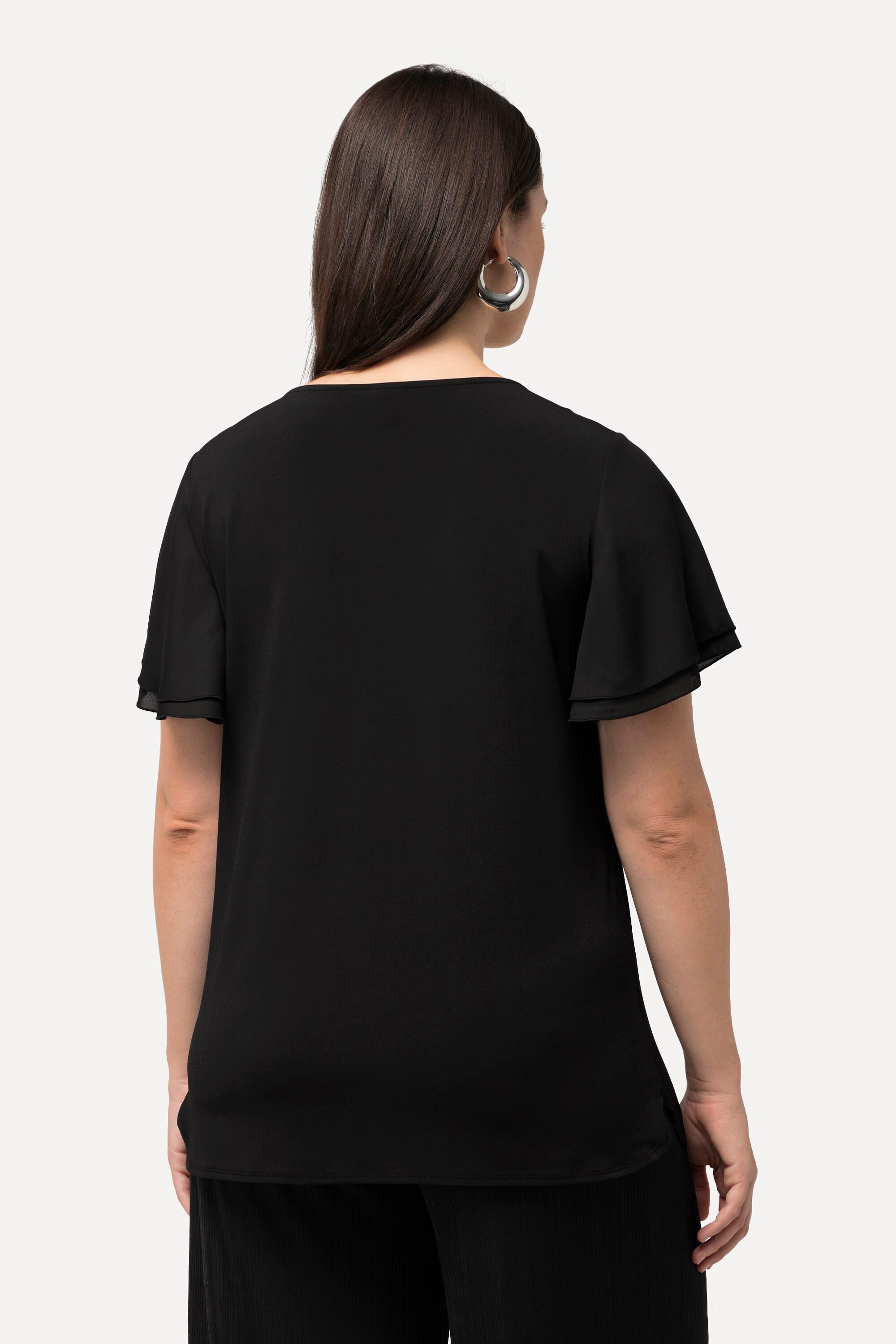 Ulla Popken  T-shirt con zip, scollo a V e mezze maniche ad aletta 