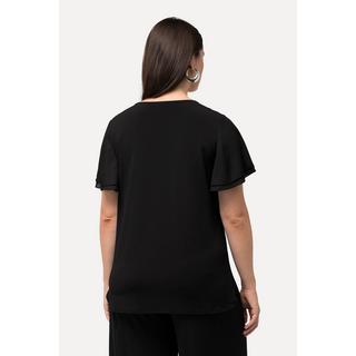 Ulla Popken  T-shirt con zip, scollo a V e mezze maniche ad aletta 