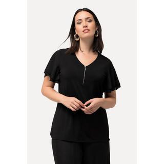 Ulla Popken  T-shirt con zip, scollo a V e mezze maniche ad aletta 