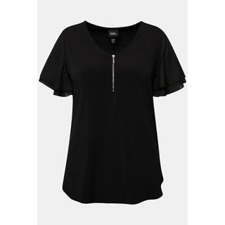 Ulla Popken  T-shirt con zip, scollo a V e mezze maniche ad aletta 