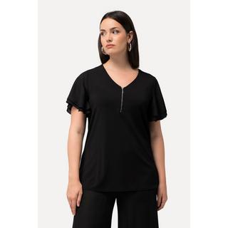 Ulla Popken  T-shirt con zip, scollo a V e mezze maniche ad aletta 