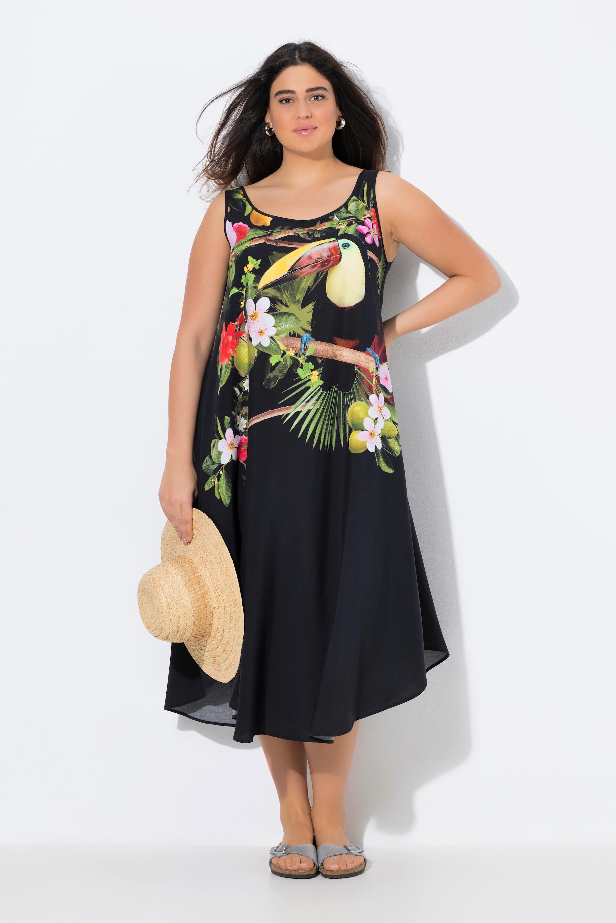 Ulla Popken Midikleid Tukan A-Linie Rundhals Ärmellos  