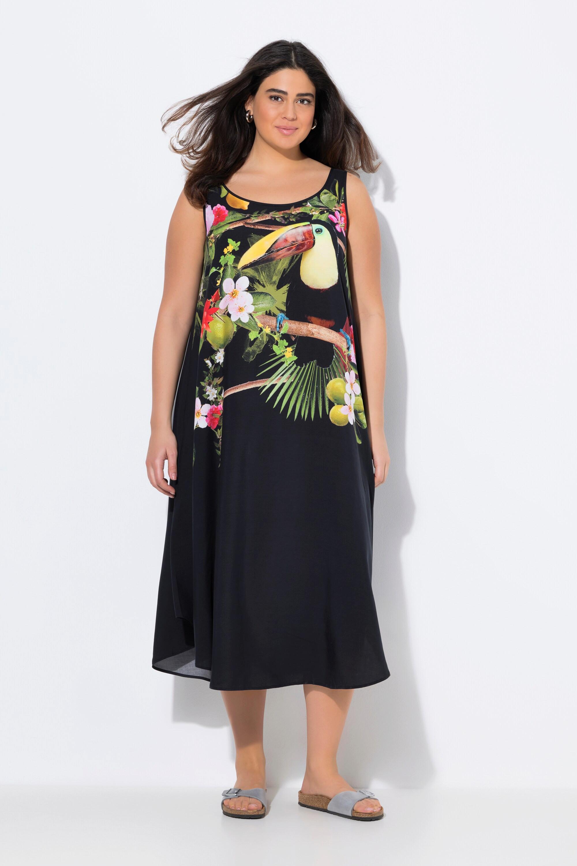 Ulla Popken Midikleid Tukan A-Linie Rundhals Ärmellos  