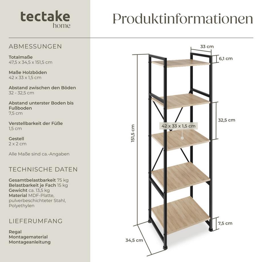 Tectake Étagère MANCHESTER style industriel  