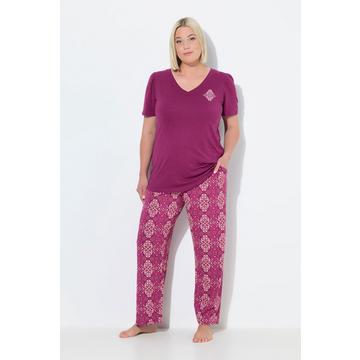 Pigiama con rombi, scollo a V e mezze maniche