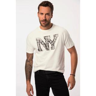 JP1880  T-shirt manches courtes raglan, col rond et imprimé poitrine blanc cassé 