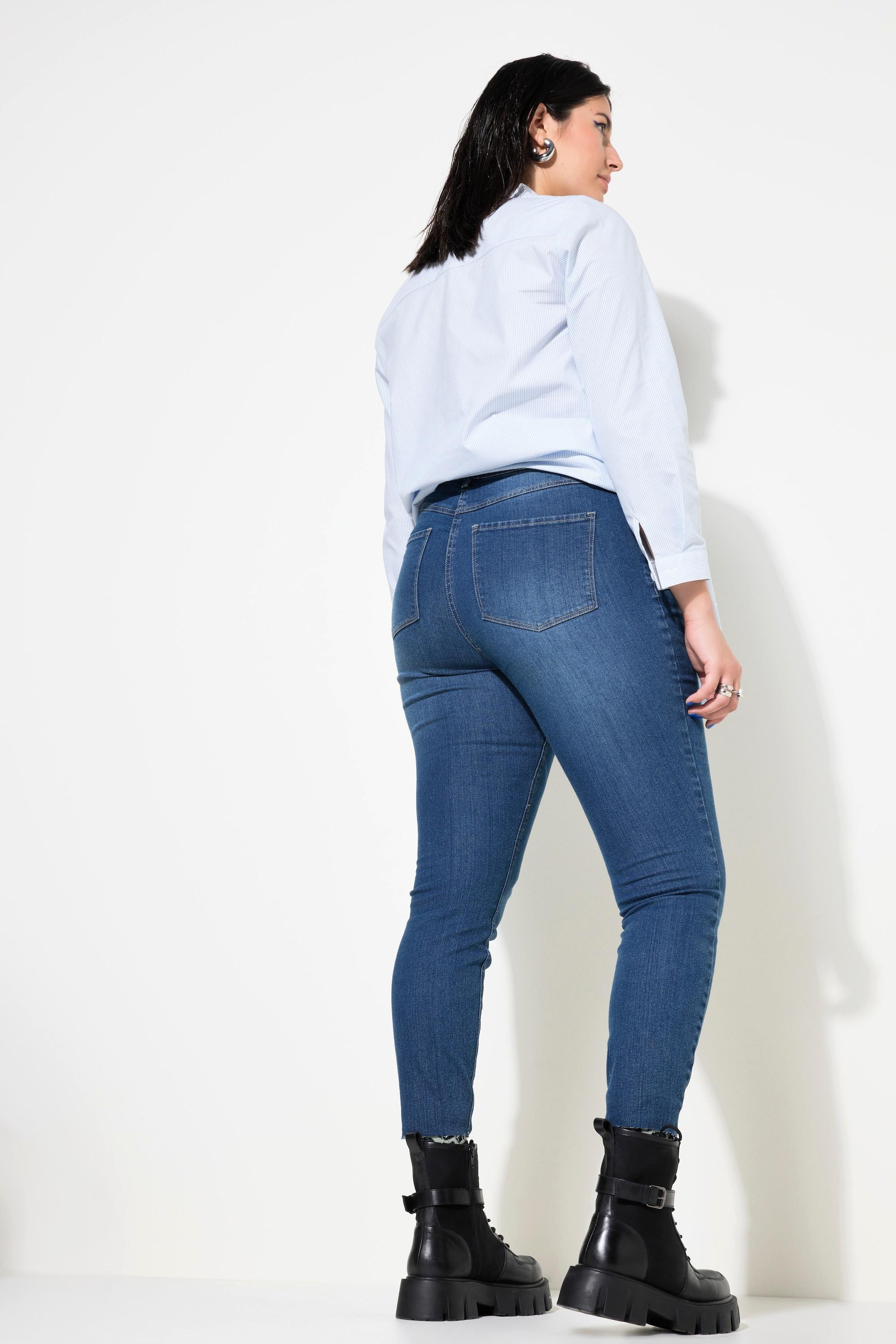 Studio Untold  Skinny jeans con orlo tagliato, cinque tasche e cintura elastica 