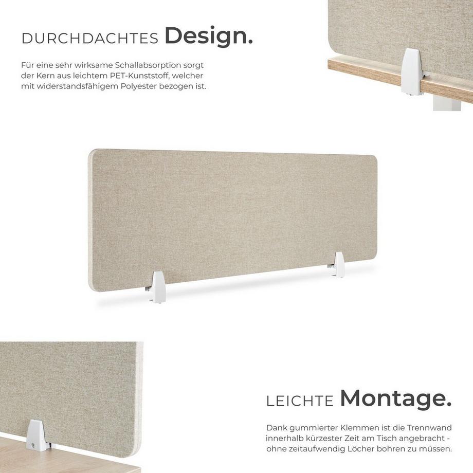 Tectake  Schreibtisch Trennwand Noisy in 2 Größen mit schallabsorbierendem PET-Kern 