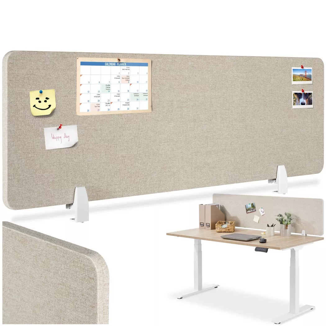 Tectake - Cloison de bureau NOISY avec revêtement en tissu polyester, One Size, Beige