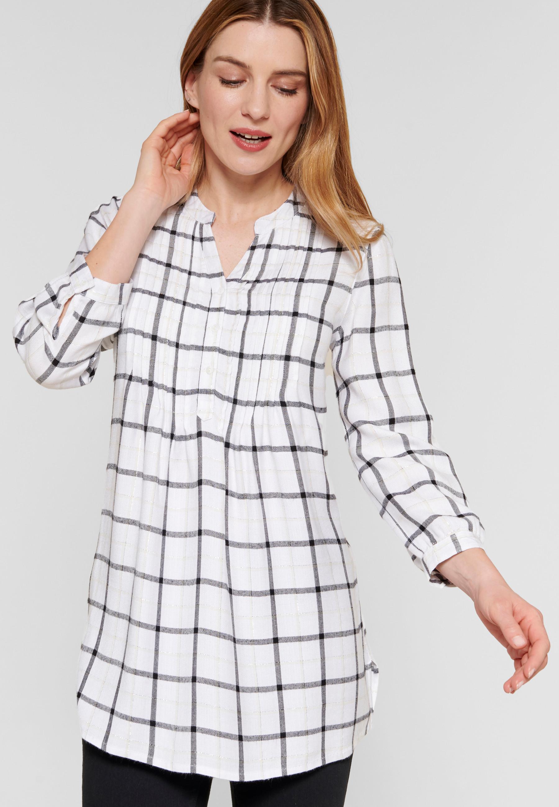 Image of Tunika Mit Karodessin Und Glanzgarn. Damen Weiss 52