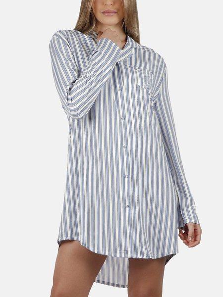 Image of Nachthemd Mit Langen Ärmeln Fashion Stripes Damen Blau XL