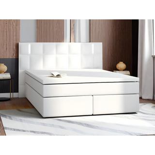 DREAMEA Set boxspring completo testata con LED + reti piedi LED + materasso + topper BILBAO 2 similpelle Bianco  