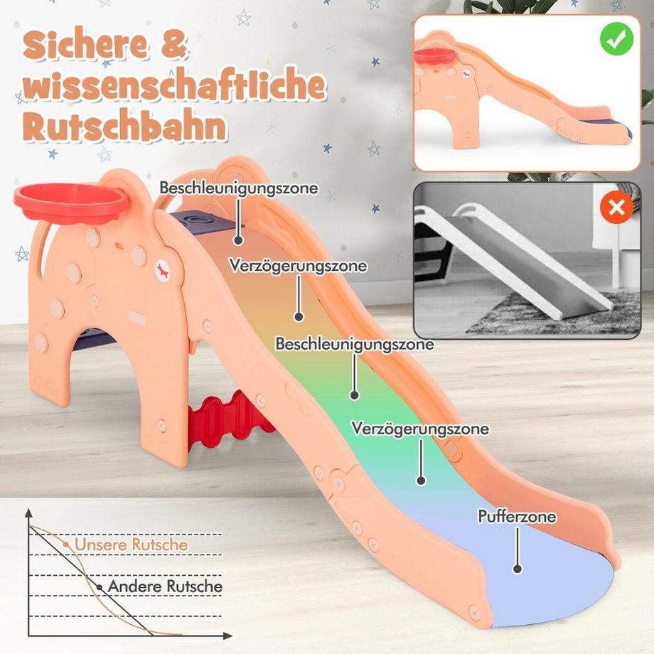 Northio  Rutsche Outdoor 4 in 1 Kinder Rutsche & Tunnel & Basketballkorb & Leiter 187,5 x 75 x 77,5 cm Rosa 