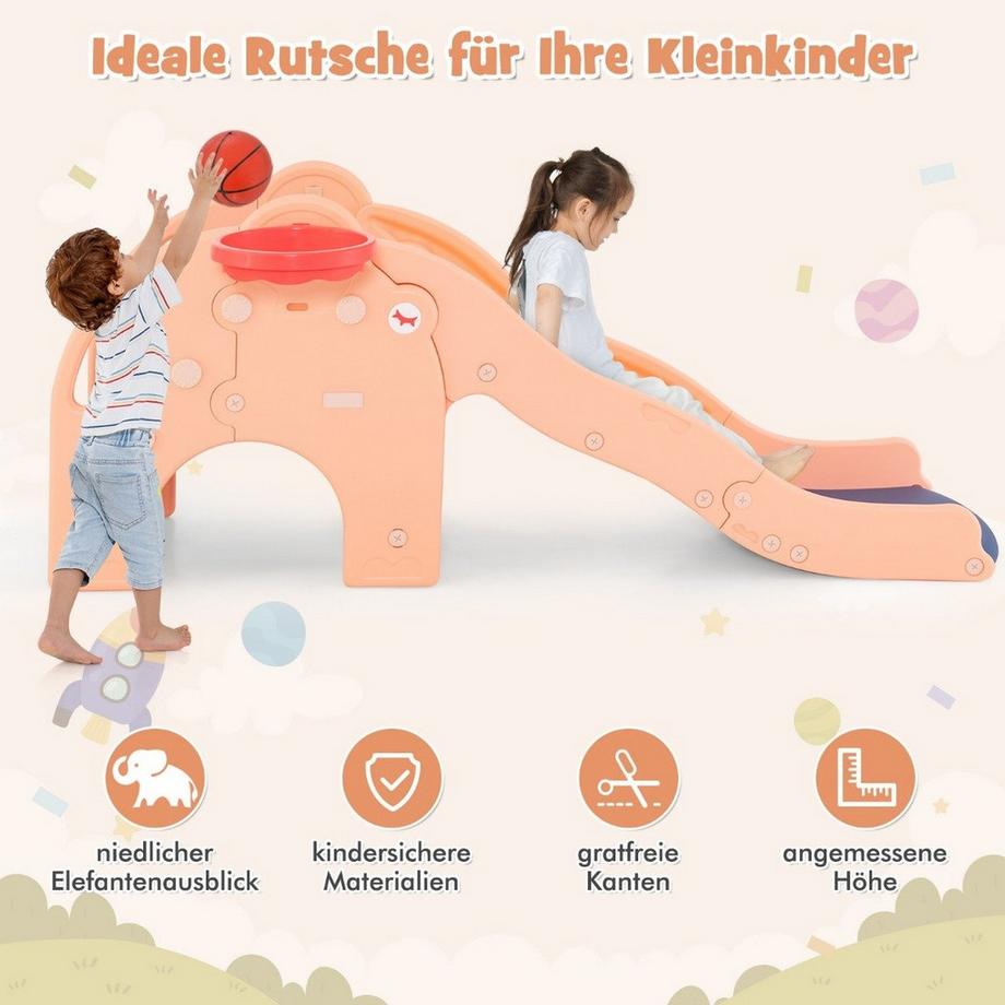 Northio  Rutsche Outdoor 4 in 1 Kinder Rutsche & Tunnel & Basketballkorb & Leiter 187,5 x 75 x 77,5 cm Rosa 
