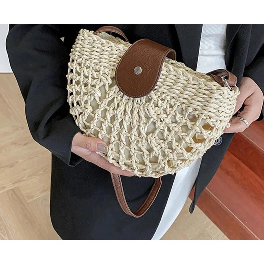 Only-bags.store Sommer Stroh Halbkreis Rattan Handmade Messenger Handtasche  