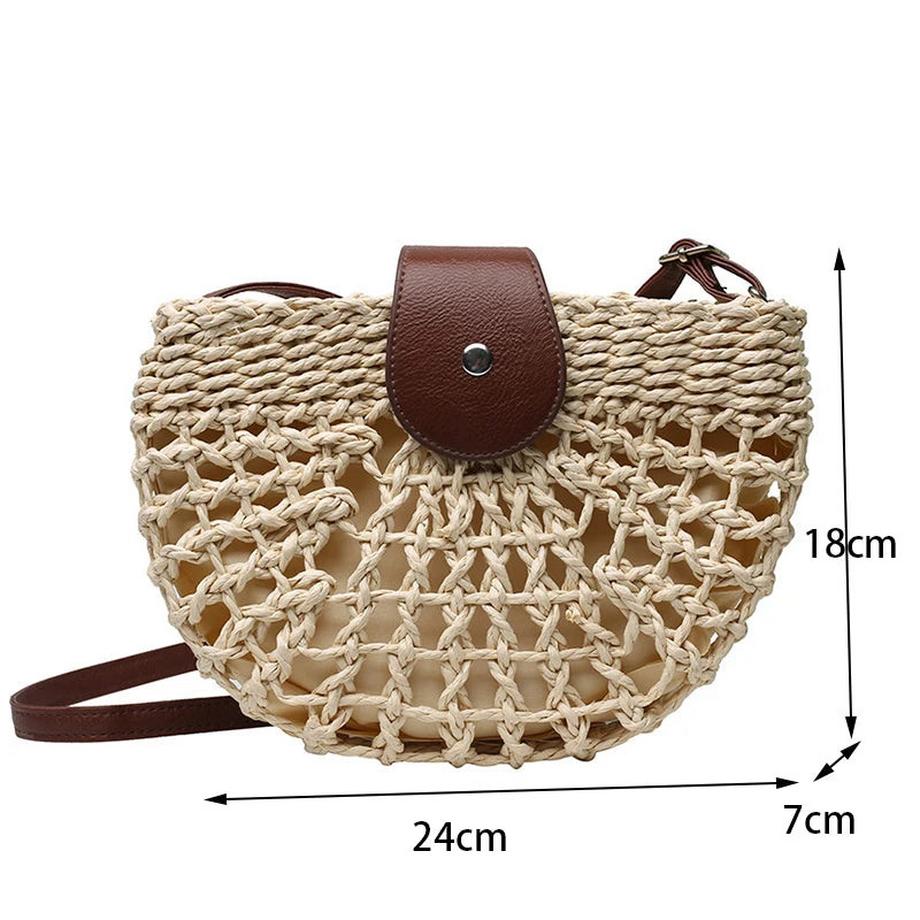 Sommer Stroh Baп Mode Halbkreis Taschen Rattan Handmade Messenger Handtasche Travel Beach Bags Tote