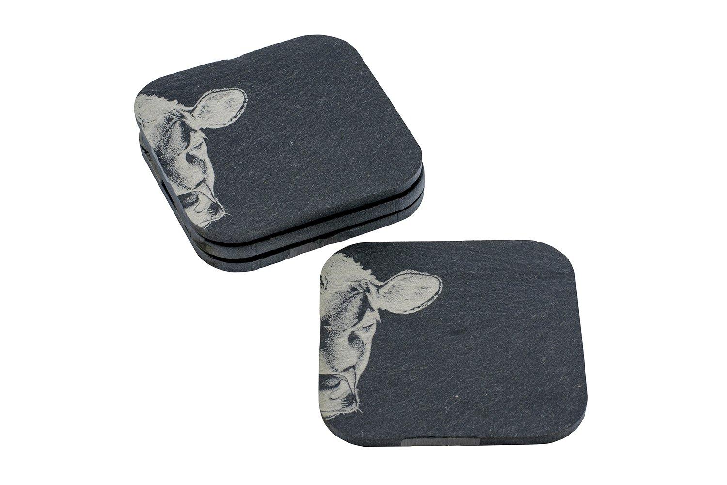 Image of Kuh Zoom Schiefer-Untersetzer 4er-Set, 10 x 10 cm Kuh Zoom Schiefer-Untersetzer 4er-Set, 10 x 10 cm