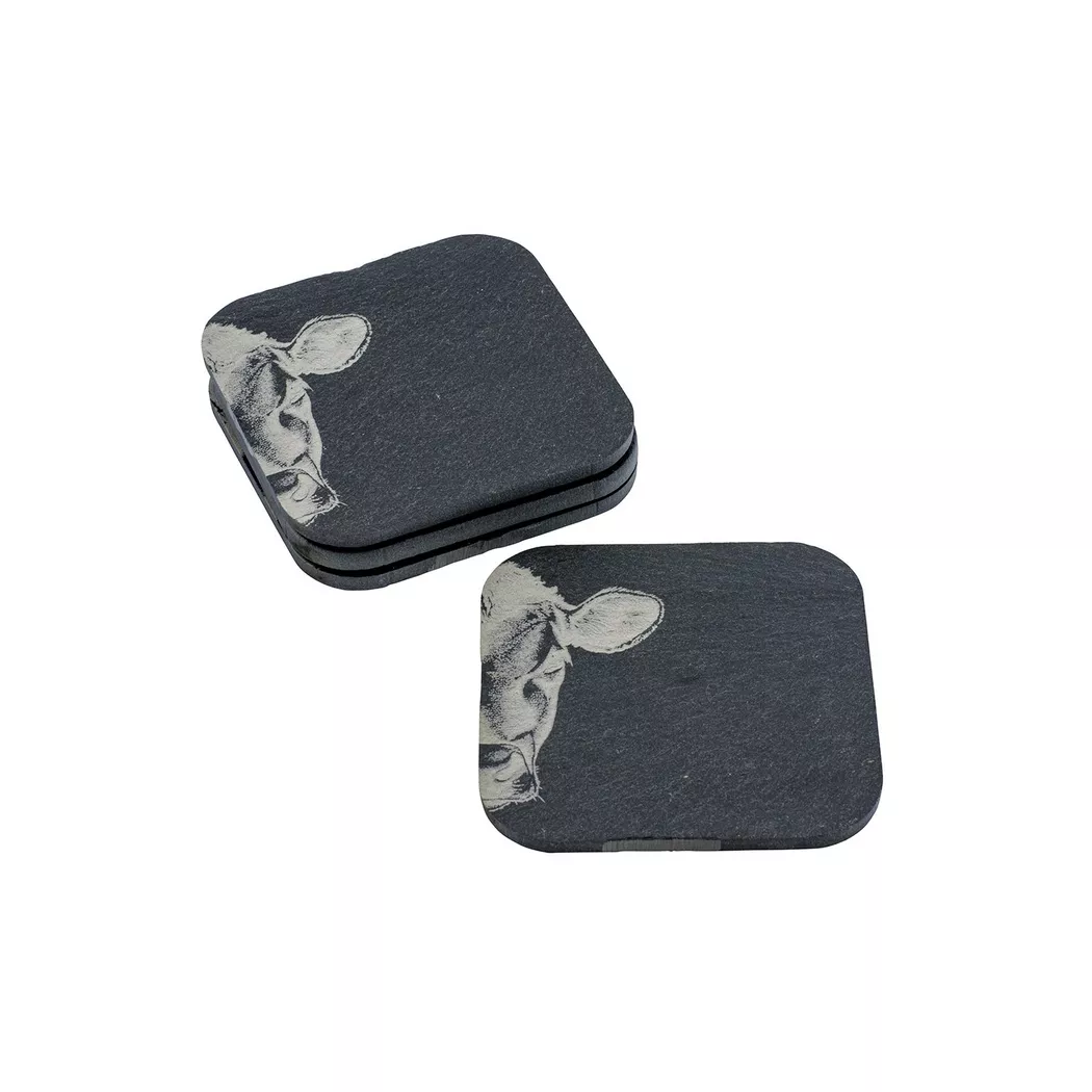 Kadastar - Kuh Zoom Schiefer-Untersetzer 4er-Set, 10 x 10 cm, One Size