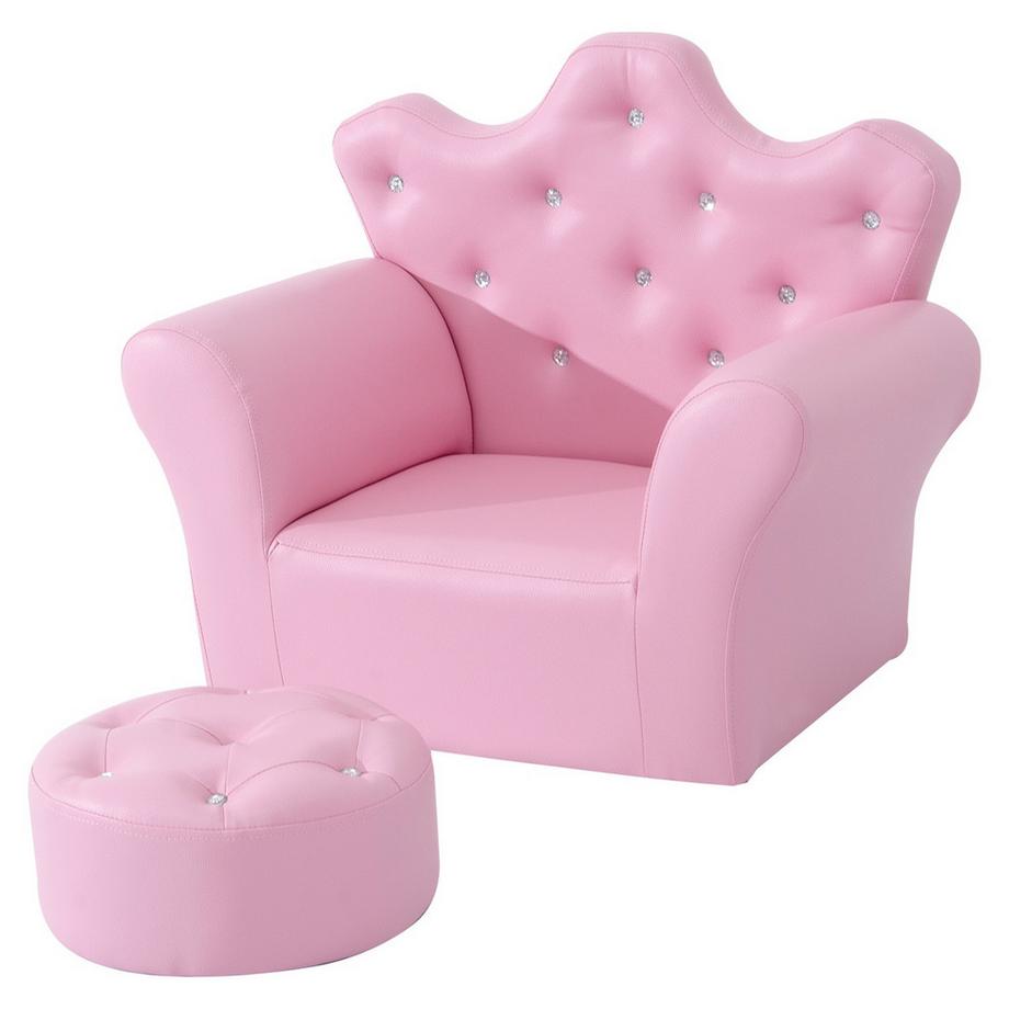 Mädchensessel Softsofa Kristallknöpfe Hocker Rosa Gemütlich Ab 3 Jahren 58X40,5X49Cm