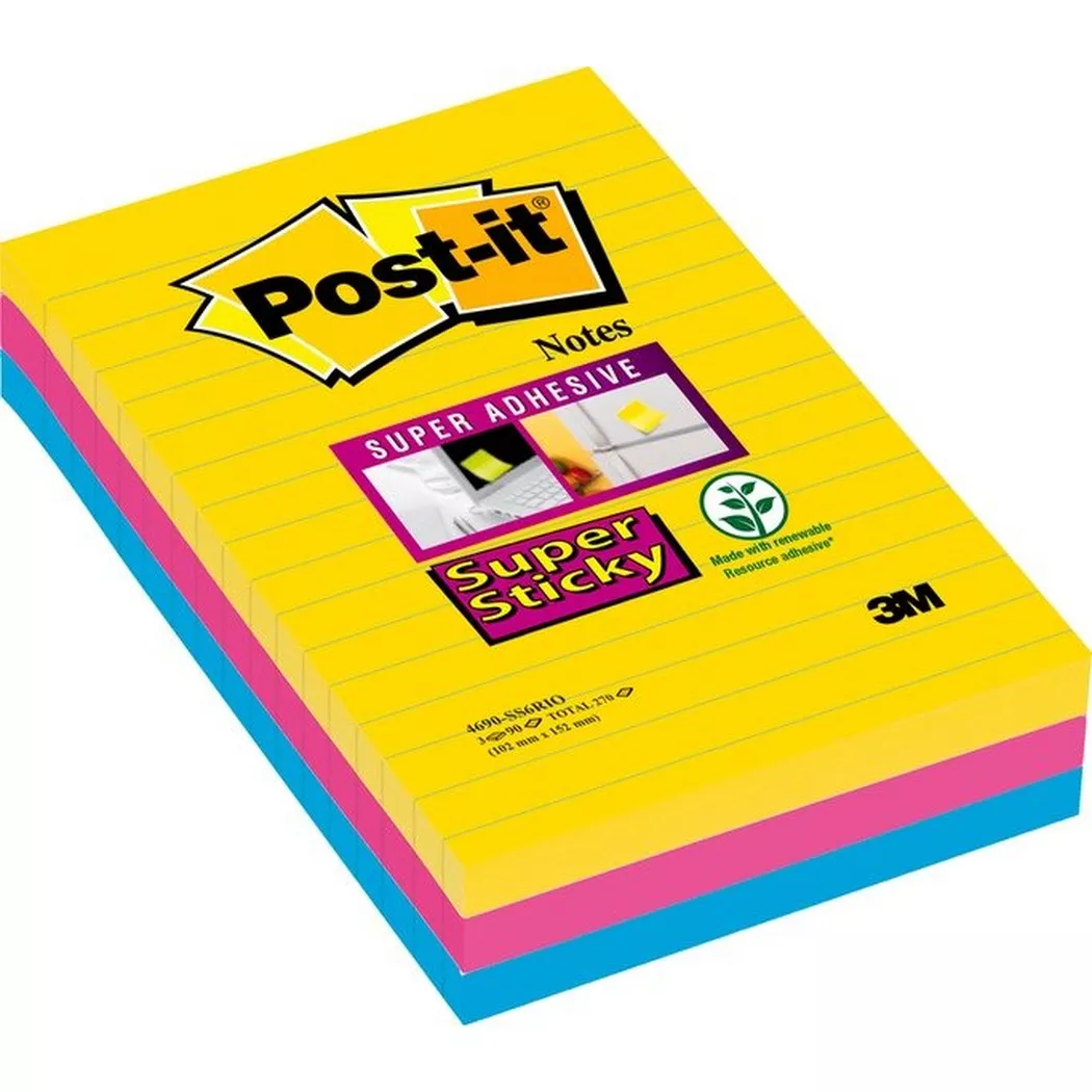 Post-it Haftnotizen super sticky notes, liniert, 101x152 mm